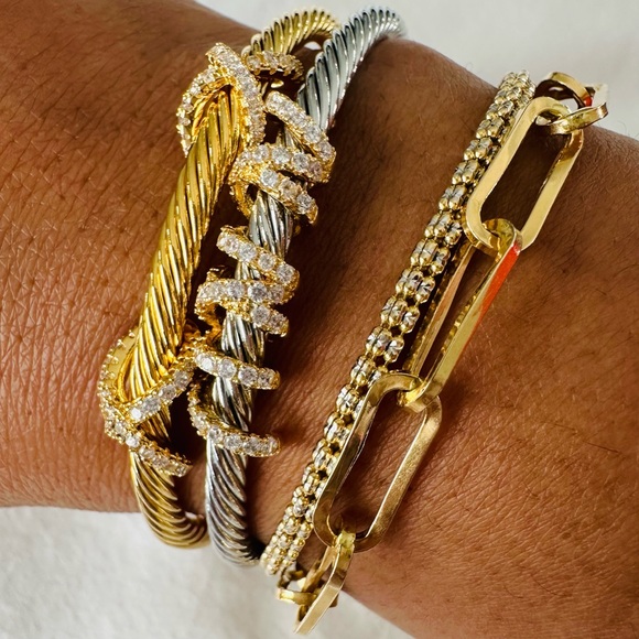 Luxury Silver-Tone Cuff Bracelet with Sparkling Simulated Diamonds - Picture 12 of 12